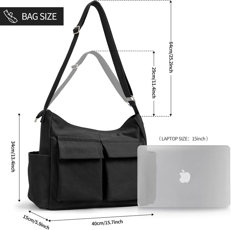 KALIDI FANCY FOREST KALIDI Canvas Tote Bag Messenger Bag, Large Crossbody Bag for Women or Men, Casual Canvas Shoulder Bag for College Work Daily - Image 4